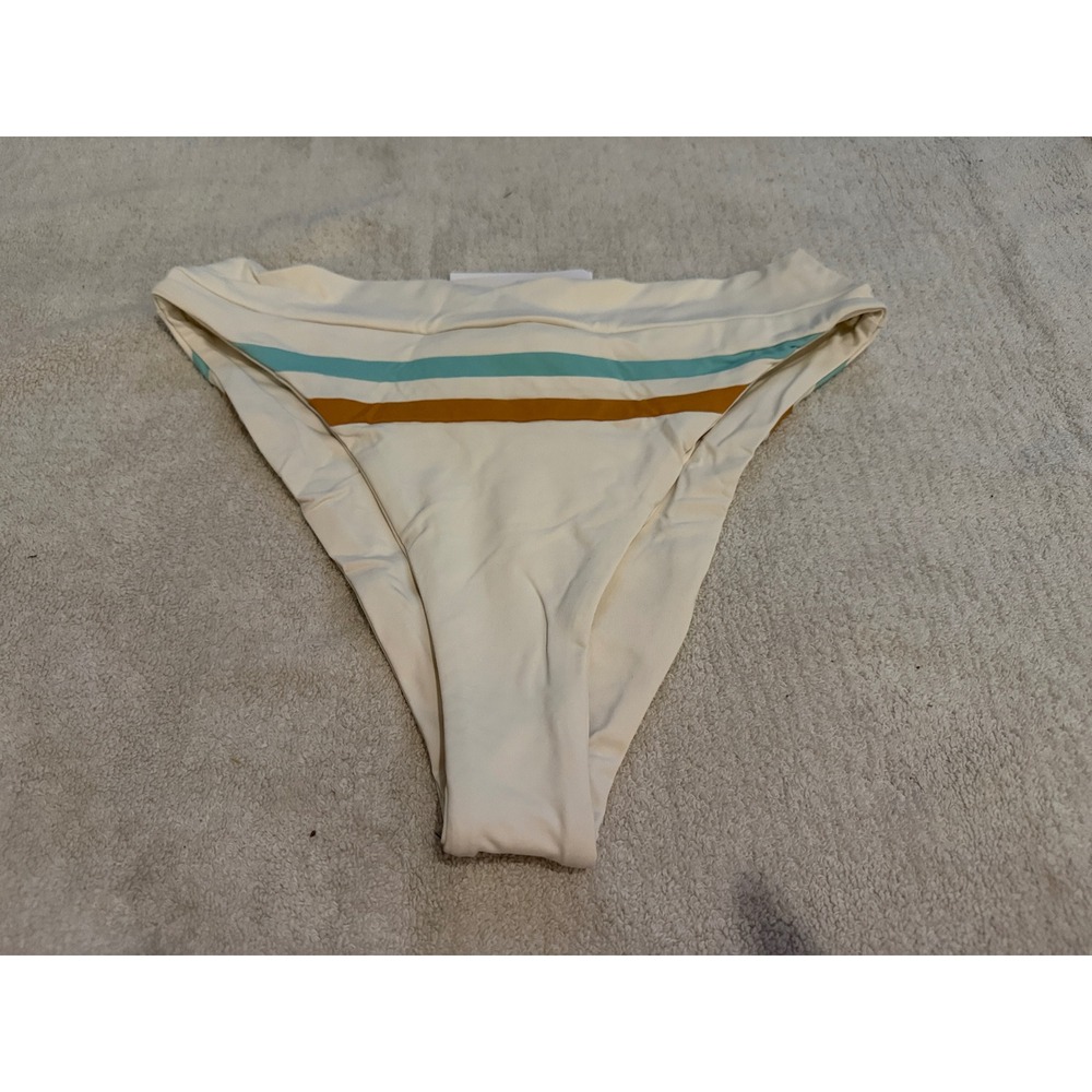 L*Space Bitsy Cut Bikini Bottoms Cream Teal Copper Stripe Medium NWT